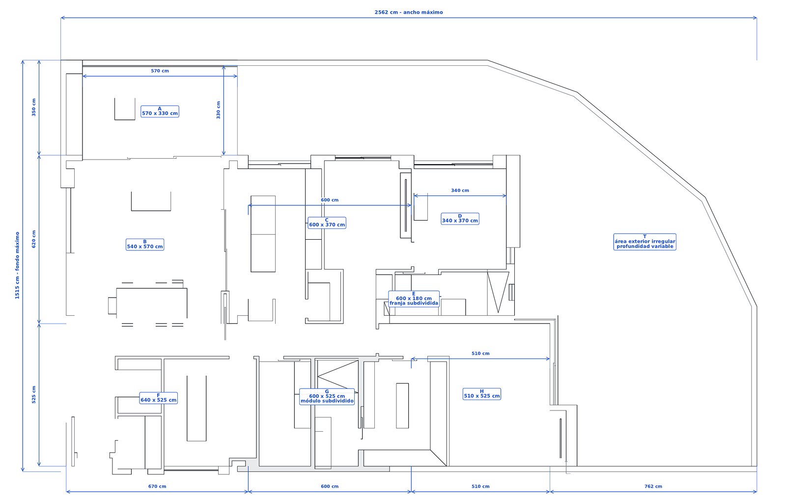 Measured plan of the apartment in centimetres, drawn from the architect’s files